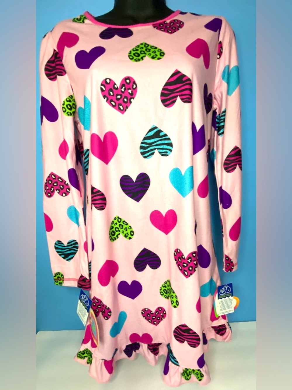 Girls Pink Heart-Print Long Sleeve Nightgown